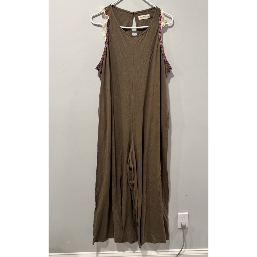 Natural Life Womens Wide Leg Romper S/M Crochet Trim Boho Comfort Lounge
